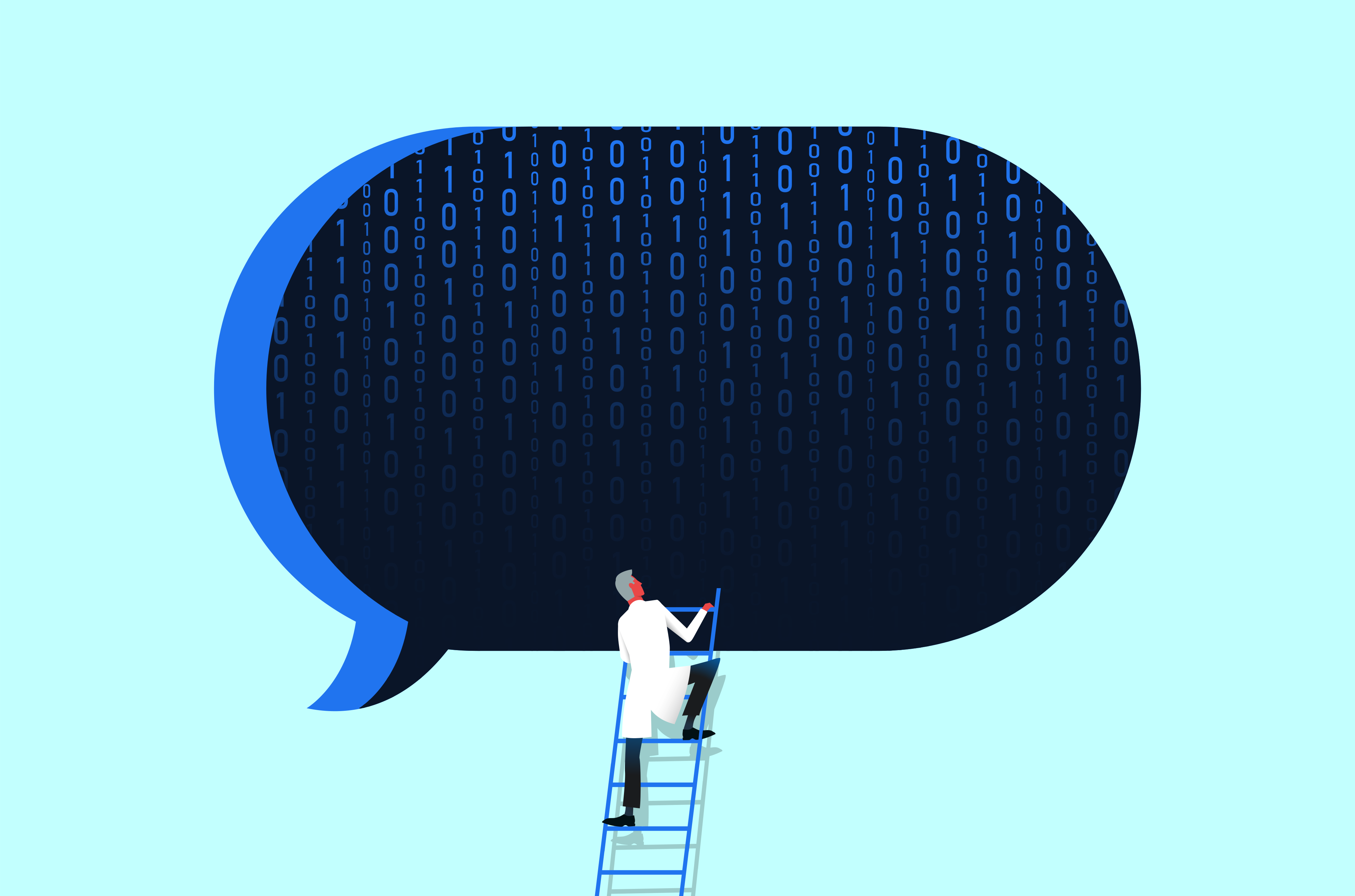 An illustration of a scientist exploring the digital future of the world